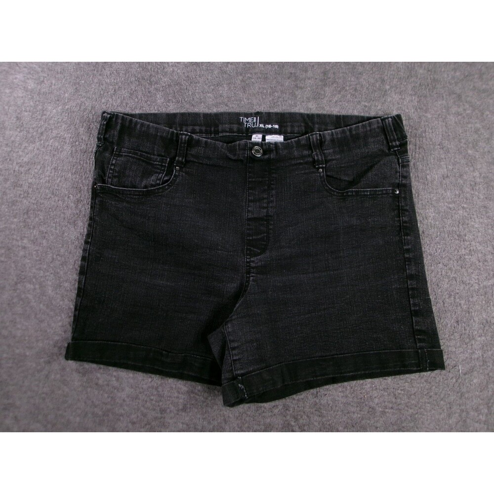 Time Tru Shorts Women Extra Large Black Jorts Cuffed Denim Dark Wash Summer
